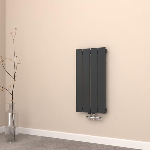 EMKE Radiatore ad acqua calda 60x30 cm, Radiatore piatto a monostrato con attacco centrale, Design montaggio verticale a parete, termoarredo verticale, Antracite