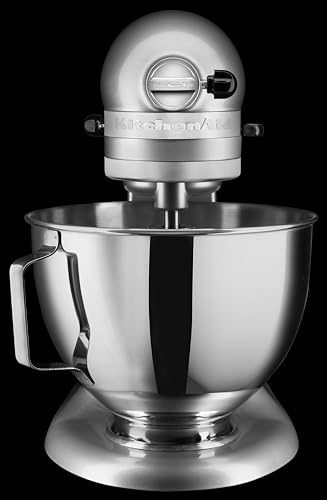 KitchenAid 5KSM95PSECU Küchenmaschine (4,3 L, Spritzschutz, 275 Watt, Flachrührer, Knethaken und Schneebesen) Silber