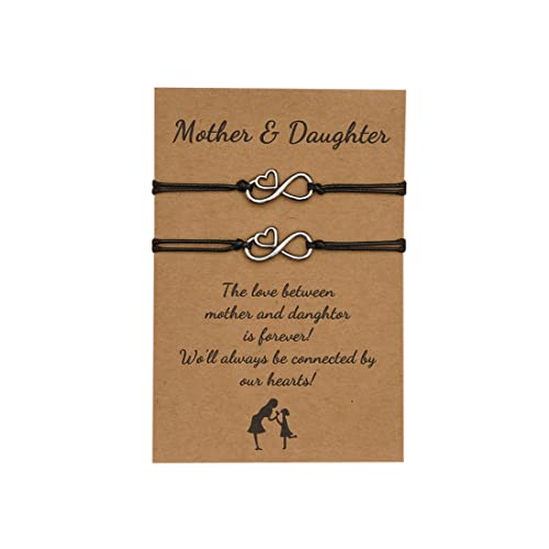 Zeayebsr Juego de 2 piezas de pulsera para madre e hija, pulseras de corazón, joyería, regalos de cumpleaños, pulseras ajustables hechas a mano, joyería de deseo, regalo para madre e hija