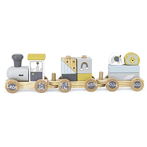 Babygeschenk zur Geburt - Personalisierte Holzeisenbahn Holzzug mit Steckformen Mädchen Junge | Tryco | Personalisiert…