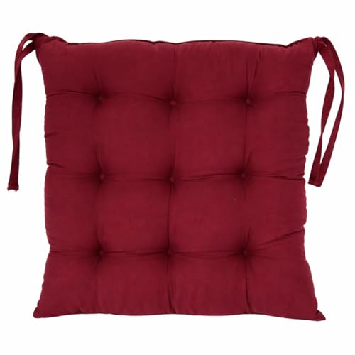 Image of Wakewell Chair Pads with Ties | Soft Microfiber Seat Cushions | Square Chair Cushion Pads for Dining Chairs, Office Chair, Kitchen & Home Seating (Maroon, 45x45 cm (Pack of 2))