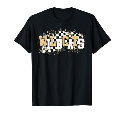 Gold Wildcats School Spirit Wildcat Pride Checkered Teacher T-Shirt, Men, Black, 3X-Large