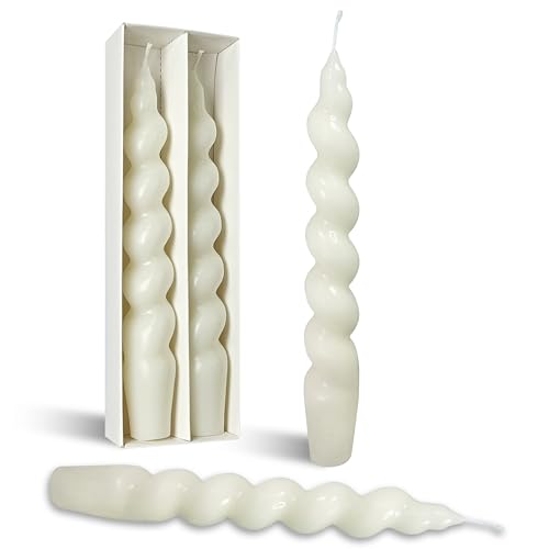 Spiral Taper Candle Milk White Unscented Twisted Candlesticks 7.5 Inch Smokeless Short Candle Stick for Wedding Dinner Decor Creative Gift 2PCS