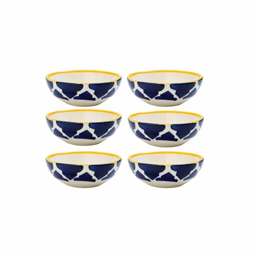 Image of Decorative Ceramic Eating Bowls for Regular Needs Kitchen Tableware Small Bowls for Dipping, Rice, Cereal, Soup, Desserts, Snacks, Fruits, Salads Dishwasher & Microwave Safe (Blue, Set of 6)