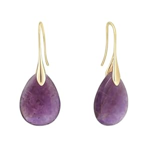 Agate Tear Beads High Luxury Purple Pendant Earrings, Fish Hook Pendant Earrings, Gold Tone