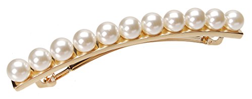 L. Erickson Pearl and Metal Long and Skinny Barrette - Pearl/Gold