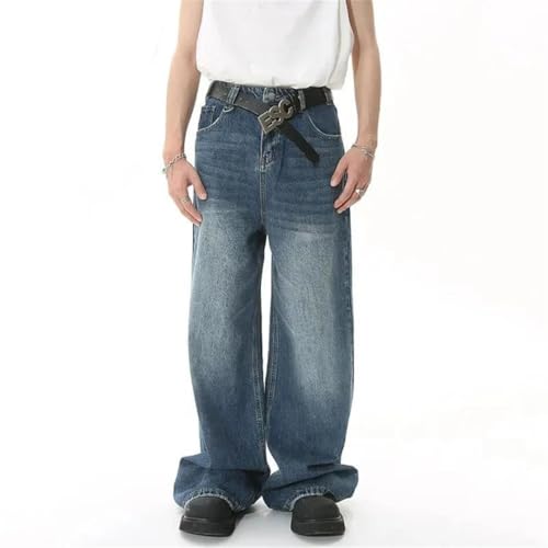 Men Jeans Metal Gradient Color Washed Straight Denim Pants Wide Leg Casual2