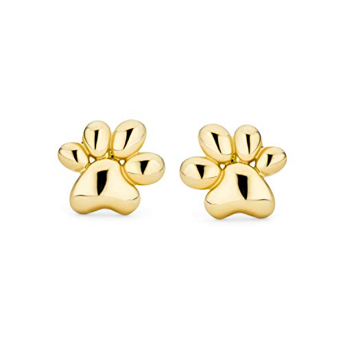 Tiny Mini BFF Animal Lover Pet Cat Puppy Paw Print Stud Earrings Cartilage Ear Lobe For Women Teen Real 10K-14K Yellow Gold Screw back2