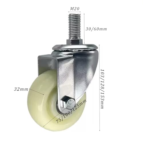 Set di 4 Ruote girevoli industriali con bloccaggio in Nylon per impieghi gravosi con Stelo filettato M20, Design Antiscivolo per banco da Lavoro, Elevata capacità di carico per Una