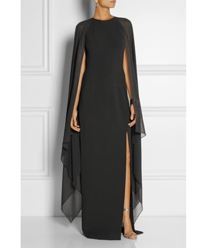 Women's Plus Size Elegant High Split Flare Sleeve Formal Evening Gowns Maxi Dress with Cape2