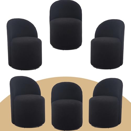Wahson Boucle Swivel Dining Chairs Set of 6, Modern Upholstered Barrel Accent Chair with 360 Degree Rotation, Black Vanity Chair for Dining/Living Room, Bedroom, Makeup Room