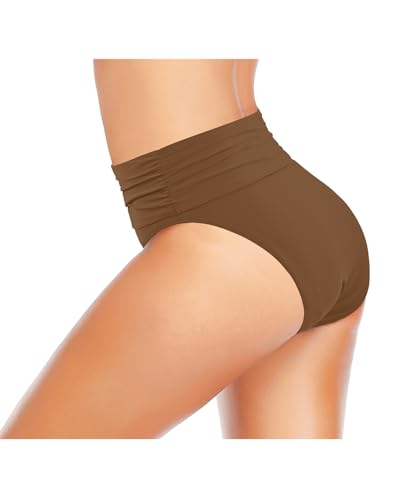 Image of Tempt Me Women's High Waisted Bikini Bottom Tummy Control Ruched Bathing Suit Swim Bottom