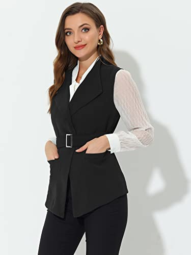 Allegra K Women's Sleeveless Blazer Casual Shawl Collar Belted Work Office Suit Vest Jacket2