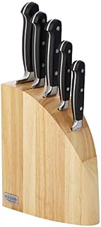 ROSS HENERY Professional Knives, 5 Piece stainless steel kitchen knife set in pace-saving wood block, Brown