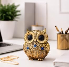 Image of Evil Eye 4 Inch Owl Statue for Good Luck l Feng Shui & Vastu II Evil Eye II Showpiece for Home Decor (Gold, 4 inch)