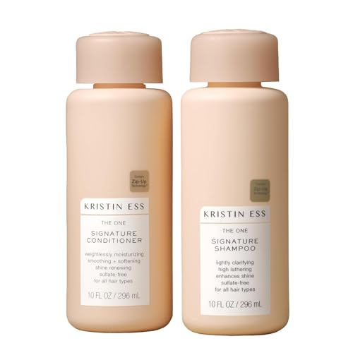 Kristin Ess Hair Signature Salon Sulfate Free Shampoo and Conditioner Set for Moisture, Frizz + Shine - Color Safe, Vegan, Paraben Free - Clarifying, Hydrating Damage Repair for Women - Pear Fragrance