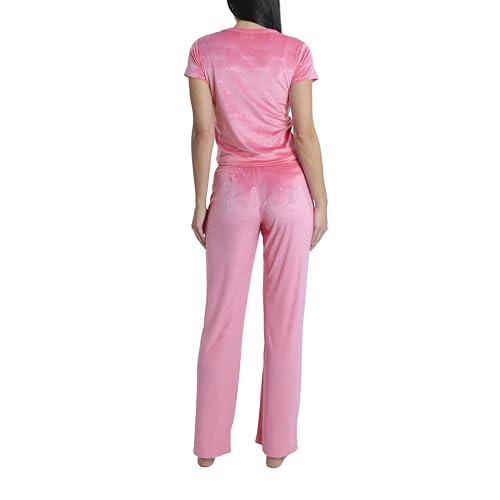 Image of Juicy Couture Women's 2 Piece Velvet Fleece Short Sleeve Shirt and Pants Lounge Sleepwear Set