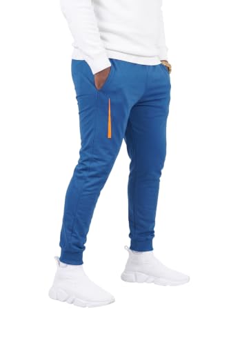Image of Men's Solid Slim Fit LycraTrack Pants with Orange Accent