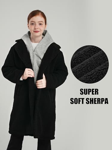 maoo garden Big Girls Sherpa Fleece Dress Coat Fall Winter Lightweight Peacoat Long Style Trench Jacket4