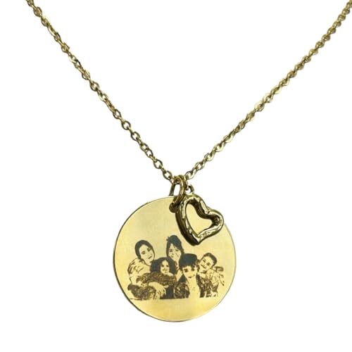 Collier Personnalisé avec Photo Gravée et Message, Pendentif médaille Rond en Or, or rose ou argent, Chaîne Dorée, acier inoxydable, gravure de haute...