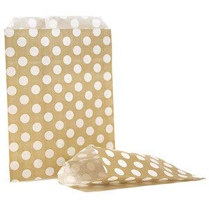 Truly Sweet Candy 50 x Kraft Paper Bags 5" x 7" (29 Styles to choose from) Sweet Bags/Gift Bags/Counter Bags, Food Bags (Gold Polka Dot) โ image 1