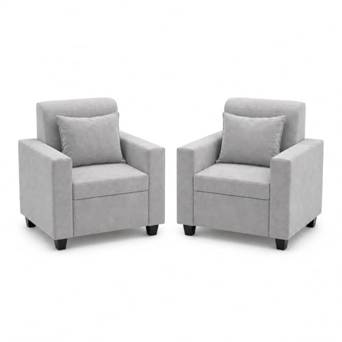 Image of FURNY QualityWood 3 Seater + 1 Seater + 1 Seater Fabric Sofa Set (Light Grey) with Velvet Finish | Durable Comfort | Ideal for Living Room