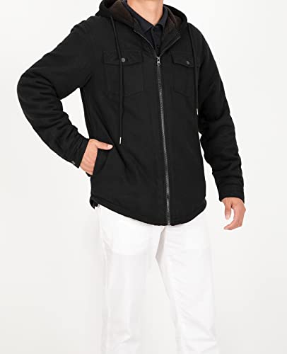 Image of ZENTHACE Men's Sherpa Lined Full Zip Hooded Plaid Shirt Jacket