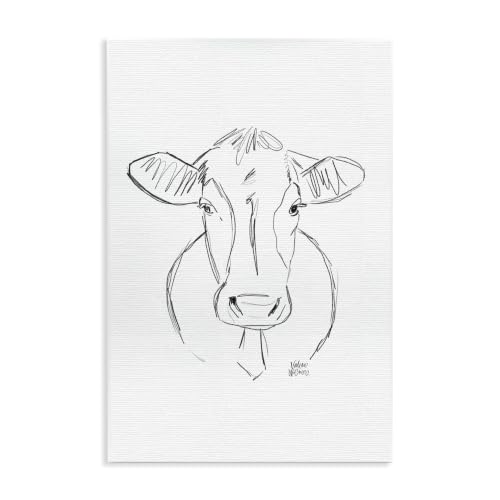 Farm Cattle Cow Pencil Sketch, 13 x 19 Inch Mounted Print on Wall Plaque