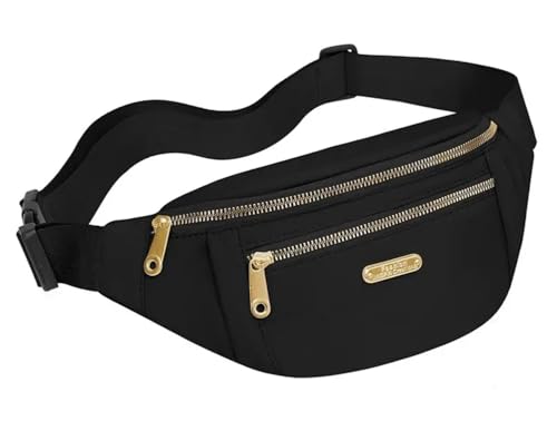 Pochete Feminina com 3 Bolsos, Bolsa de Cintura Casual de Ombro e Transversal para Passeios Trabalho Uso Diário Viagens ou Atividades Esportivas Pochete Leve com Design Elegante (PRETO)