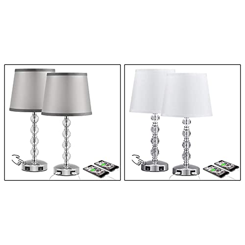 Touch Control 3 Way Dimmable Cute Crystal Table Lamp with 2 USB Charging Ports, Acaxin 17Inch Bedside Light with Modern Shade, Small Bed Lamp for Bedroom, Living Room, Guest Room(Bulb Included)