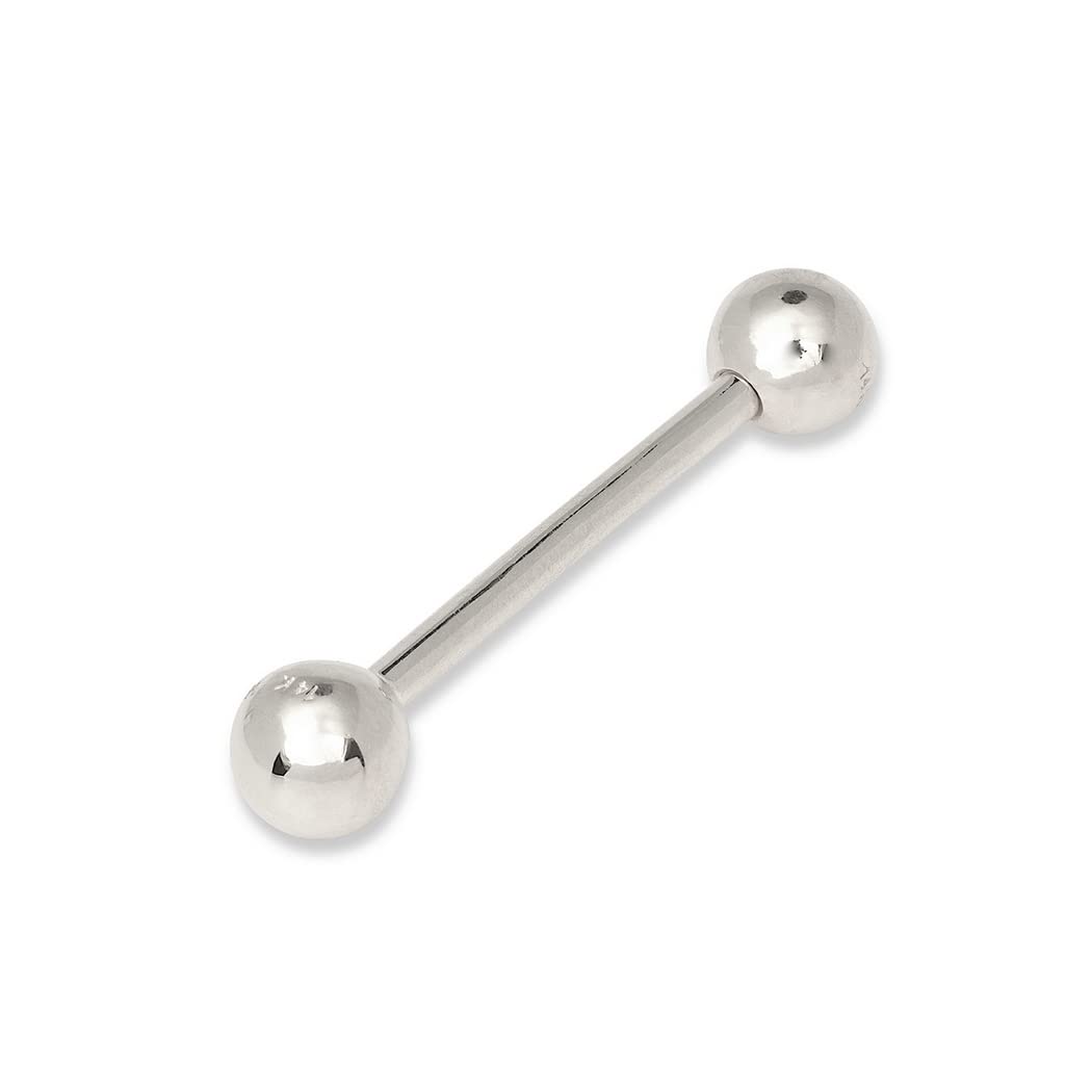 JewelryWeb Curata Zungenring für Damen, massives 14 Karat Gold, 14 G, 5 mm Kugel, gerader Barbell-Zungenring