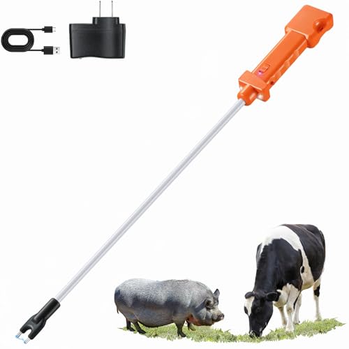 Cattle Prod Rechargeable Electric Livestock Prod with 2 LED Lights Waterproof Animal Prod for Livestock Management and Farm Ranch Herding Cattle Prod with Flexible Shaft for Cows Hogs Dogs Goats
