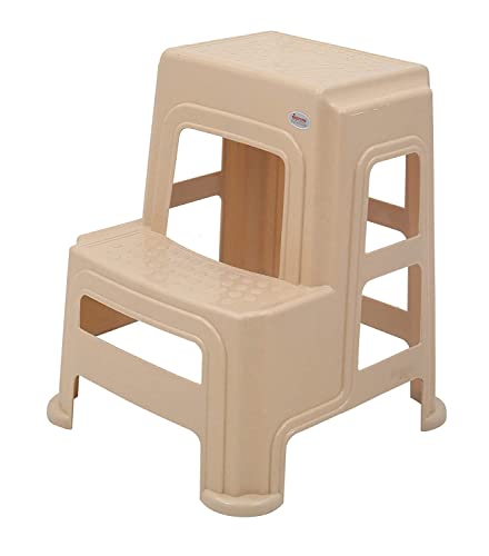 Image of SKYGLAMOUR Supreme Plastic Multi-Purpose 2 Step Stool for Home | Office&Kitchen Use with Weight Bearing Capacity of 150 Kg | 2 Step Stool for Kitchen |Color: Beige; Qnt: 01 Pcs.