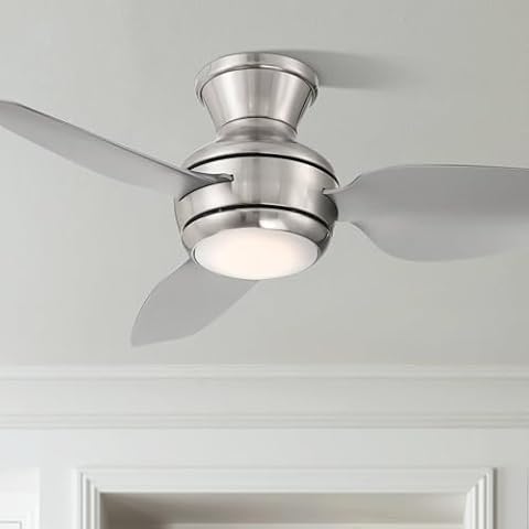 Casa Vieja 36" Whirl Modern Industrial Indoor Outdoor Ceiling Fan 3 Blade LED Light Remote Control Brushed Nickel Finish Silver Blades Bedroom Patio Living Room Kitchen Hugger Flush Mount Decorative Cover