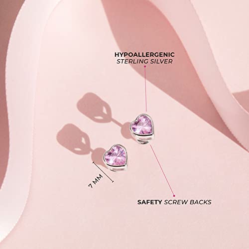 925 Sterling Silver Cubic Zirconia Bezel Heart Screw Back Earrings for Girls 7mm - Adorable Heart Stud Earrings for Toddlers, Little Girls, and Young Teens - Beautiful for An Everyday Accessory4