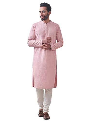 Image of Manyavar Men's Cotton Blend Self-Design Kurta Pyjama Set (2pcs)