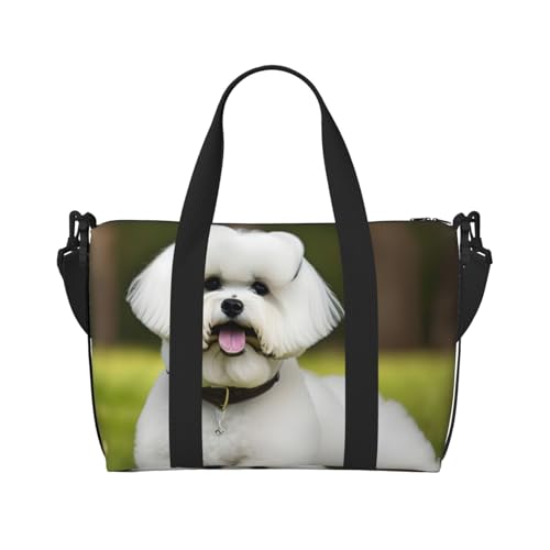 Cute Bichon Frise Dog Print Hand Travel Bag,Gym Bag,Weekend Travel Overnight Bag,Tote Bag Sports Bag For Women Men