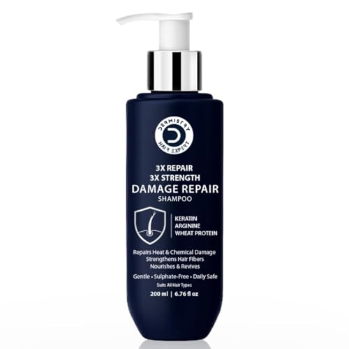 Image of Dermistry Keratin Arginine Wheat Protein Damage Repair Sulphate Free Shampoo for Strengthening Protection of Heat Chemical Treated Hair Smooth Shine of Dry Frizzy Curly All Hair Types Men Women 200ml