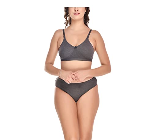 Image of Elina Women's Full Coverage Non Padded with Detachable Strap Cotton Hosiery Bra and Panty Set (Lovia Set)