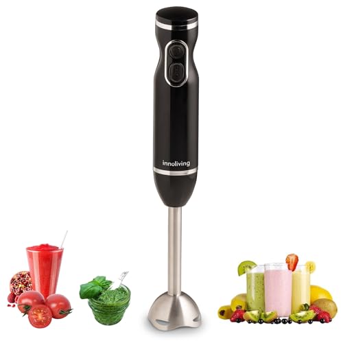 Innoliving Batidora de inmersión, potencia 400 W, 2 velocidades con botón turbo, vástago extraíble, cuchillas de acero inoxidable, anillo para colgar, potente y versátil (vástago de acero inoxidable)