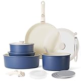 Caannasweis Detachable Nonstick Cookware Set - Stackable Induction Pots and Pans With Removable Handles, Dishwasher Safe - For RV Camping, Oven and Stovetop Use, 5 Pieces (Blue)