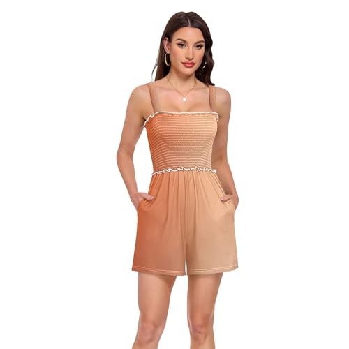 Barboteuse pour femmes à col carré orange vif au look décontracté de vacances