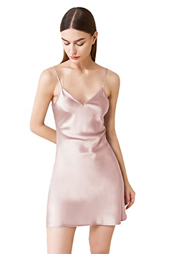 OROSE Real Silk Nightgowns for Women Nighties 100 Real 19 Momme Silk Short Nighty Sexy Chemise Dress Ladies Lingerie Petite Pink-XS
