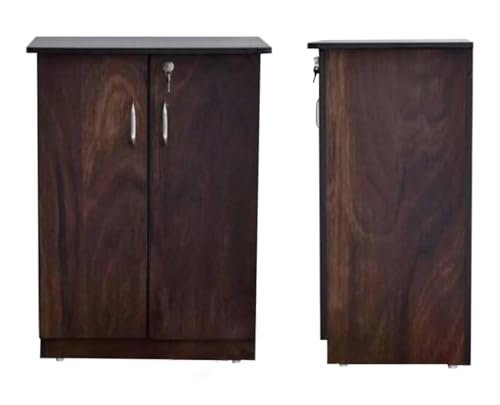 Image of CASPIAN 2 Door Shoe Rack Cum Cabinet (Rainforest Brown) | Engineered Wood Pre Assembled Furniture | Storage Organizer for Indoor /Outdoor Use | 4 Shelves & Door Lock | Wooden Shoe Racks for Home