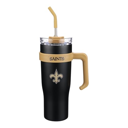 Image of The Memory Company Officially Licensed 46oz Team Color Slim Tumbler with Straw and Handle, New Orleans Saints