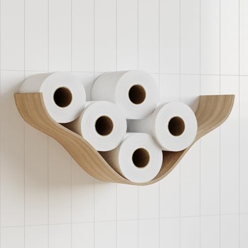 Soporte de papel higiénico, estante de madera, almacenamiento de rollos de WC en la nube, estante flotante de montaje en pared, soportes únicos para baño, organizador TP (roble)