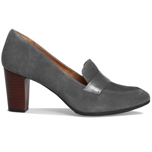 SHODENSE Women Chunky Kitten Heel Pumps Shoes Round Closed Toe Slip On Suede Penny Loafers Matte Mid Block Heels Dress Loafer Almond Toe Comfort Oxford Shoes Office Work Classic Elegant 4-11 M US2