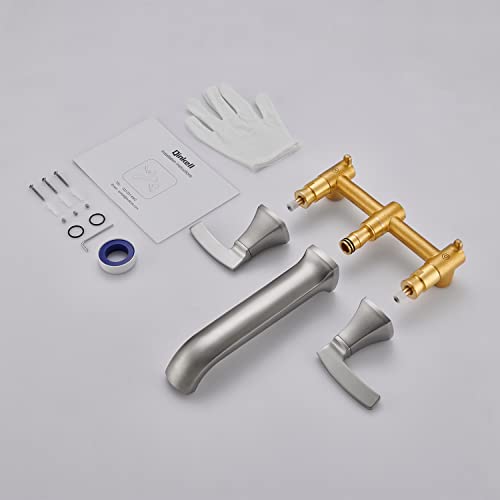 Qinkell 3011BN Wall Mount Tub Filler Roman Tub Faucet High Flow Long Spout Reach Brushed Nickel Bathtub Faucets thumb #5