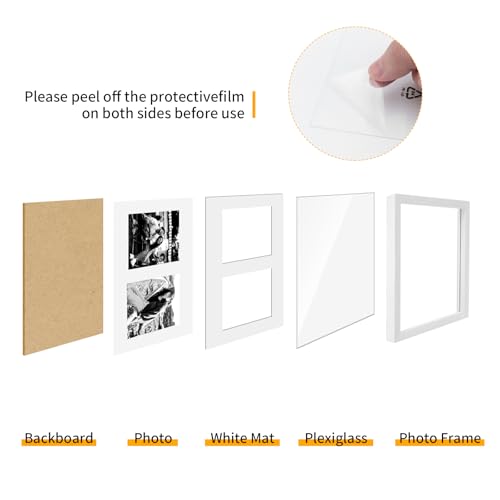 8.5x11 Oak Wood Picture Frame - Minimalist 8.5x11 Picture Frame with Mat Display 2Pcs 5x7 Photos, 5x7 Picture Frame Wood, Natural Solid Wooden Picture Frames(1 Pack, White)