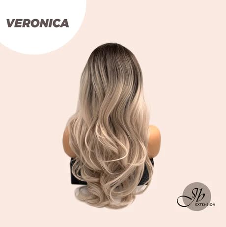 Miniatura 6 de VERONICA - Peluca larga y rizada de color rubio balayage, con raíces oscuras, sin pegamento, pelucas rectas para mujeres, pelucas sintéticas